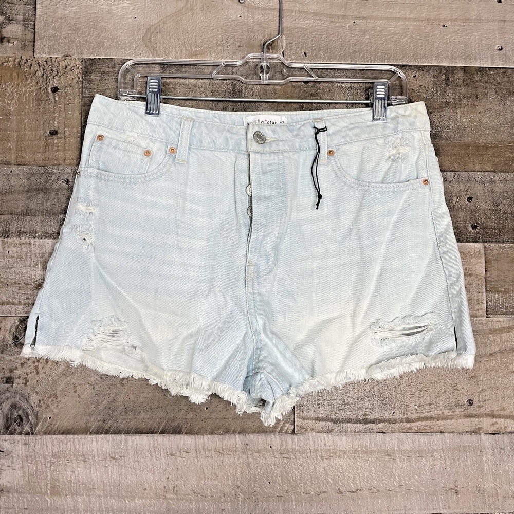 Vanilla Star High Rise‎ Distressed Shorts Size 9 29 Raw Hem Cut Off Button Fly